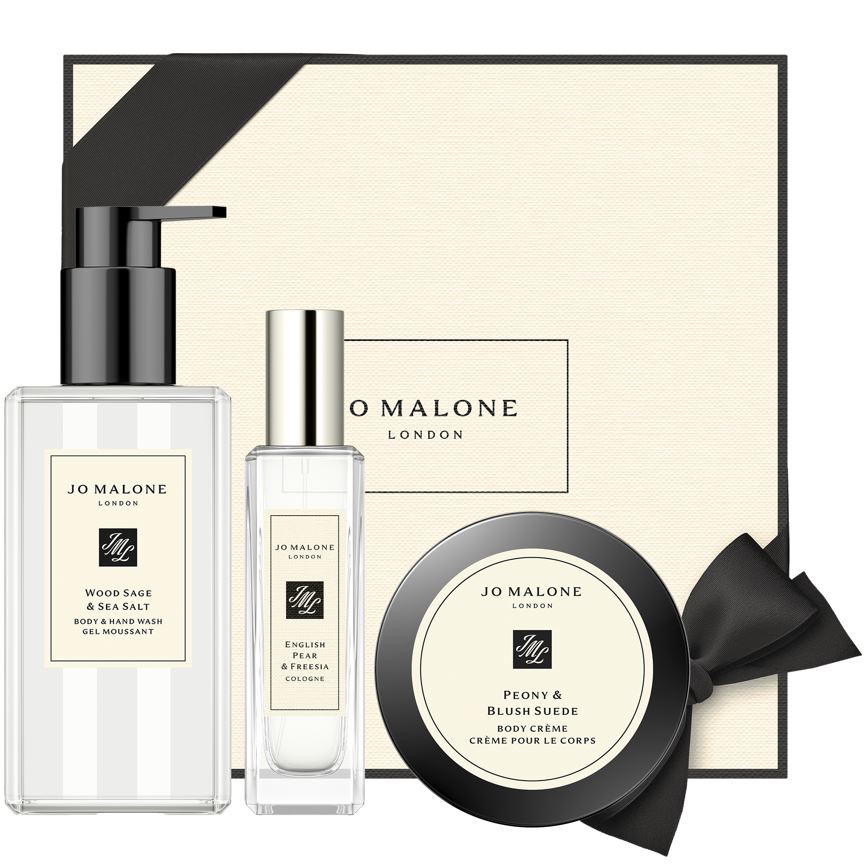 Purchase Jo Malone London's English Pear & Freesia 30ml, Wood Sage & Sea Salt Body & Hand Wash 250ml and Peony & Blush Suede Body Cr&egrave;me 50ml Gift Set for &euro;122*