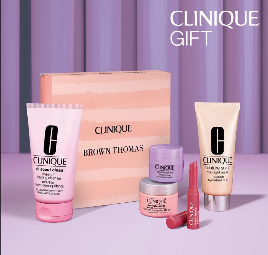 Receive a Complimentary Clinique Gift, Worth €142, When You Purchase Two or More Clinique Products, One to be Skincare or Foundation.