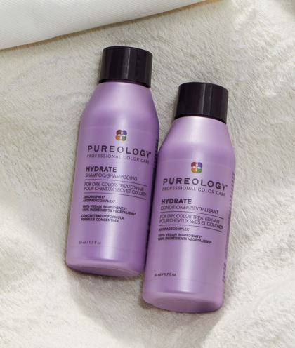 Purchase Two Full Sized Pureology Product and Receive 25% off AND Mini Hydrate Sheer Shampoo & Conditioner 50ml
