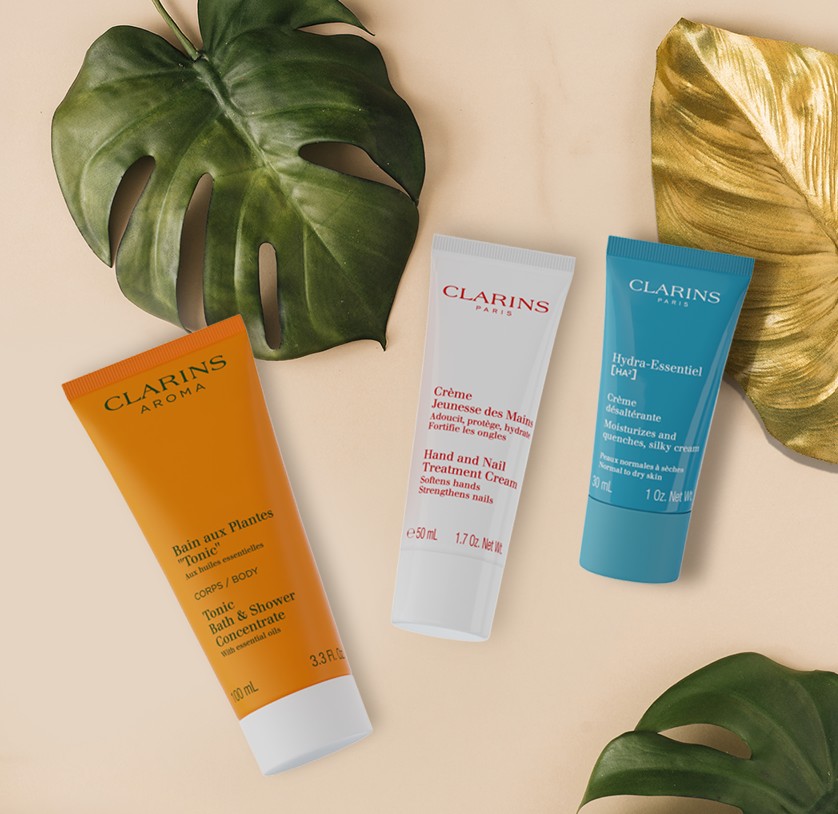 Receive a 3 Complimentary Deluxe-Sized Essentials, When You Purchase Two or More Clarins Products, One to be Moisturiser or Serum*